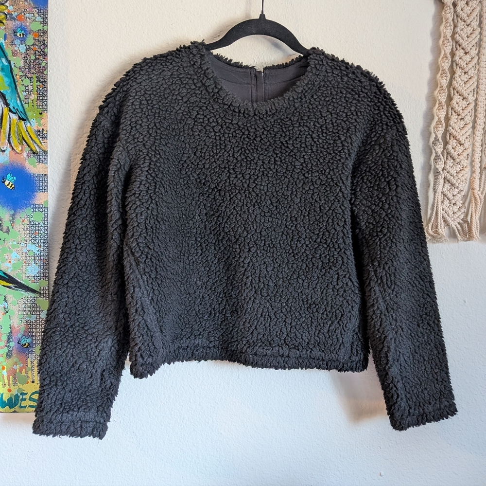 Lululemon Wool Whenever Crew Sherpa Fleece Zip Back Pullover Sweater Sz 2 Black